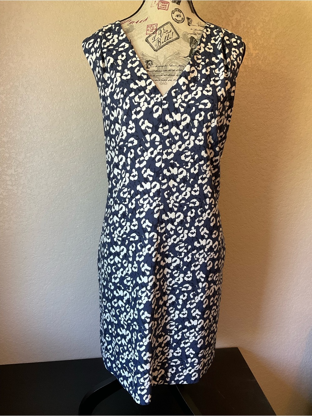 Banana Republic Navy and White Leopard Print Midi Dress With Pockets Size 14